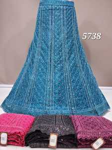 Filet de travail à paillettes bleu lourd Lehenga Choli 3m Flair 2.5m bordure à quatre côtés Dupatta 1.2m chemisier moderne longueur au sol fête mariage - Product Image 3