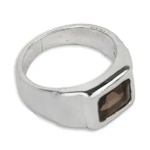 <b>Men's</b> Fashionable Statement <b>Ring</b> Silver <b>Stainless</b> <b>Steel</b> with Smoky Quartz Inlaid Natural Gemstones - Product Image 1