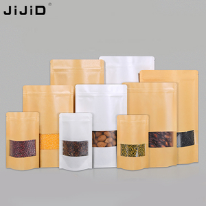 Sacs refermables à fermeture éclair JIJID en gros, sacs autoportants avec fenêtre, sacs d'emballage alimentaire, sacs en papier kraft - Product Image 5