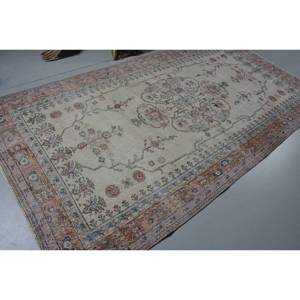 Classic Beige <b>Pink</b> Vintage Turkish Rug 5.4 X 10.2 ft <b>Wool</b> Patchwork Pattern for Teen Living Room Latex Rectangle Striped Hallway - Product Image 2