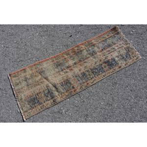 Alfombra de lana turca Vintage de 1,2x3,2 pies, tejido plano de retazos beige y azul para decoraciones de sala de estar con respaldo de látex - Product Image 2