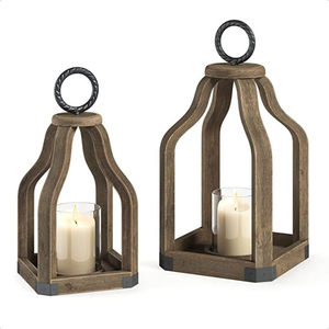 Farol Colgante de Metal y Madera con Diseño Atractivo, Acabado Natural, para Bodas y Decoración del Hogar, Portavelas - Product Image 1