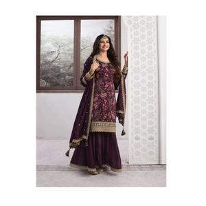 Heavy Vichitra Impresión digital y secuencia de bordado Trabajo Salwar Kameez Palazzo Suit PARA VENTA DE EXPORTACIÓN - Product Image 1