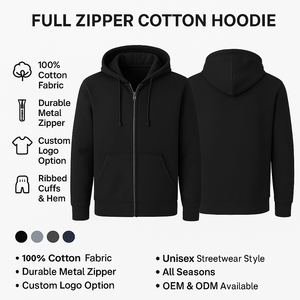 Sudadera con Capucha y Cremallera para Hombre, Estilo Urbano, Tejido de Felpa de Algodón de Grado Comercial, Producción al por Mayor de Fábrica de Ropa de Marca Privada - Product Image 6