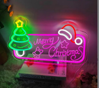Enseigne néon personnalisée de Noël, lumière LED Joyeux Noël pour vitrine, fête, bar, restaurant, décoration, cadeau
