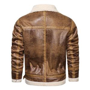 Veste en cuir pour homme en peau de mouton épaisse d'automne/hiver avec col montant et logo frontal pour la conduite à moto par temps froid - Product Image 3