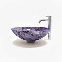 Blue Liquid Marbling Rond Métal Évier De Luxe Royal Vanity Table Top Lavage À La Main Art Bassin Salle De Bains Hôtel Fournisseur Usine