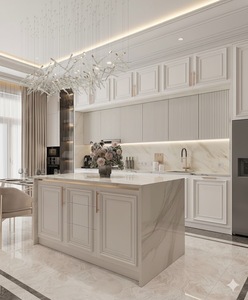 Gabinetes de Cocina Modernos de MDF con Acabado Mármol, Personalizados, Estilo Shaker Blanco, con Encimera Laminada, Juego de Muebles para Comedor - Product Image 5