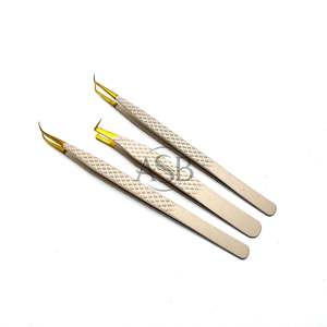 Nude Gold Lash <b>Tweezers</b> 90 Degree Slim Boot 45 Degree And Curved Isolation Custom Logo Beauty Tool OEM - Product Image 1