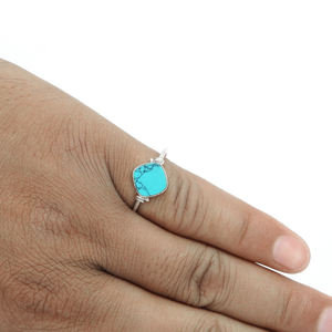 ชุดฝาแหวนรูปเบาะสีเทอร์ควอยซ์925อัญมณีธรรมชาติทำด้วยมือเครื่องประดับชั้นดีผู้ผลิตอินเดีย - Product Image 2