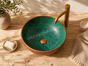 DIVRIS DRC-2020 Évier en cuivre martelé fait main, vasque simple, ronde, rustique, pour cuisine, à poser sur comptoir, finition mate 17 - Product Image 4