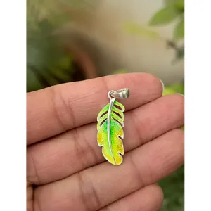 925 <b>Silver</b> Leaf Enamel Pendant Bezel Setting Rhodium Plated Religious Shield Pattern Rose Gold Inlay Platinum Charm Numbered - Product Image 4