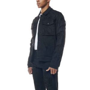 Blouson Bomber en Jean Effet Usé et Déchiré Style Hip Hop Nouvelle Collection Automne Vente en Gros pour Hommes Style Patchwork 2023 - Product Image 4