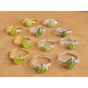 Trendy Gold and Silver Plated Wire Wrap Fashion <b>Rings</b> with Green Stone High Resale Appeal - Product Image 1