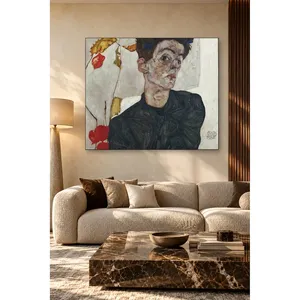 Fida Egon Schiele Autoportrait avec lanterne chinoise et plante, impression sur toile - Product Image 2