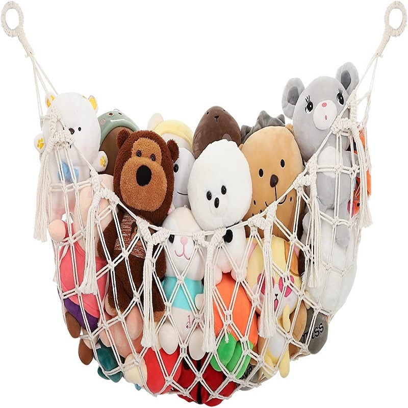 Hamac De Rangement Pour Peluches – Double étage, Réglable – En Bois De Pin Et Corde Coton – 52x100 Cm Ou 52x75 Cm – Pour Chambre D’enfant