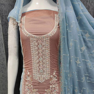 Estrella India pakistaní Georgette sin coser Shalwar Kameez Fondo francés pesado Dupatta Zarkan Piedras Secuencia Ropa DE TRABAJO - Product Image 1