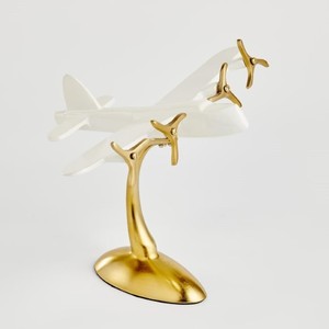 Décoration de table en aluminium pour avion Figurine d'avion en métal poli Accent moderne pour la maison Ornement de modèle d'avion en or brillant - Product Image 1