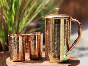 Pure Copper <b>Mugs</b> and Glass <b>Set</b> Handmade Drinking Ware Wholesale - Product Image 2