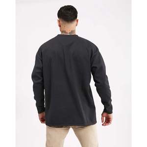 T-shirt à manches longues col rond pour homme Imperio Design, gris, coupe classique, tissu épais et lourd, uni, décontracté, respirant, modèle basique - Product Image 4