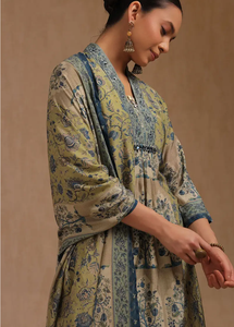 Ensemble Kurta Palazzo Dupatta vert olive de qualité supérieure pour femmes tenue de style pakistanais et indien avec coupe ample meilleure mode quotidienne - Product Image 3