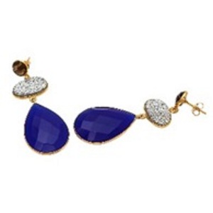 Pendientes de plata de ley 925 con forma de pera y óvalo, piedra preciosa azul de Calcedonia, cuarzo ahumado - Product Image 1