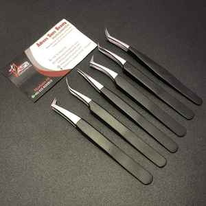 Pince à épiler japonaise en acier inoxydable pour extensions de cils Matériau durable à revêtement noir mat Design droit et incurvé - Product Image 2