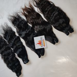 Extensions de cheveux humains Temple Virgin Indian 100% naturelles, non traitées, en gros, cuticules alignées, double trame machine, ondulation profonde - Product Image 1