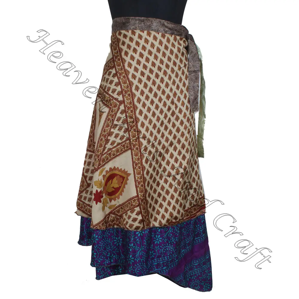 Two Layer Reversible Printed Indian Wrap Skirts 2 Layer Reversible Magic Silk Saris Wrap Long Skirt plus size vintage silk magic