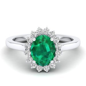 Anillo de Halo con Gema Esmeralda de Corte Ovalado de 2 Quilates en Oro Sólido de 14K Minimalista REYES, Anillos de Compromiso Solitario con Moissanita Certificada por GRA - Product Image 1