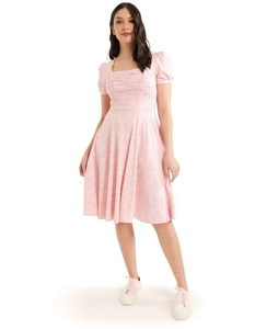 Elegante Vestido Mini Casual para Mujer, Cuello Cuadrado, Mangas Cortas Abullonadas, Tela Jersey Transpirable, Silueta en A, Estampado Floral Primaveral - Product Image 4