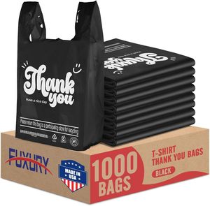 Sacs en plastique noirs Fuxury « Merci » pour T-shirts, 1000 unités/paquet, 11,5x6,5x21 pouces, sacs de courses et de livraison avec poignées - Product Image 1