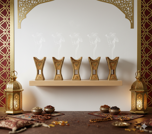 Handcrafted Sandalwood <b>Incense</b> <b>Holder</b> with Brass Detailing Traditional Arabic Religious Design 24 cm - Product Image 1