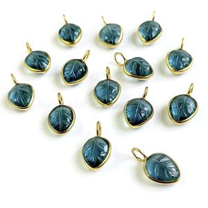 Colgante de hoja de plata 925 de Topacio Azul de Londres de alta calidad, abalorios de hoja tallada de piedra suelta para joyería, venta al por mayor, tallado de hojas de piedras preciosas - Product Image 3