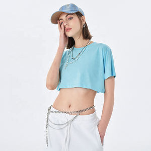 เสื้อครอปสตรีแขนสั้นแบบแห้งเร็วระบายอากาศได้ดีทำจากโพลีเอสเตอร์/ ผ้าฝ้ายทรงสูงโลโก้ตามสั่ง - Product Image 4