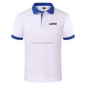 Benutzer definiertes Logo weißes Polos hirt mit blauem Kragen/Hochwertiges Unisex-Polos hirt aus weißer Baumwolle/Golo-Hemd mit blauem Kragen für Herren
