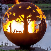 Foyer extérieur rond en acier sur mesure, sphère métallique en acier, globe terrestre, boule de feu
