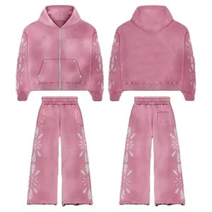 Nouveauté Survêtements personnalisés avec logo imprimé rose délavé à l'acide Survêtements décontractés pour femmes Vêtements de rue pour femmes Ensembles vintage - Product Image 1