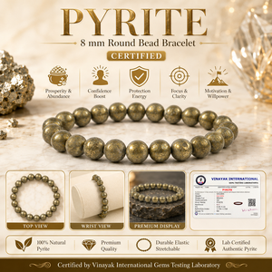 Certified Natural Pyrite 8mm Round Bead Bracelet for Wealth Prosperity Success & Confidence-Reiki Charged - Product Image 4