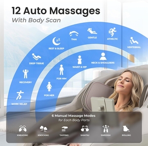 Fauteuil de massage complet Shiatsu, inclinable en apesanteur, avec modes automatiques, chauffage de la taille et des mollets, massage des pieds, extension de repose-pieds - Product Image 4