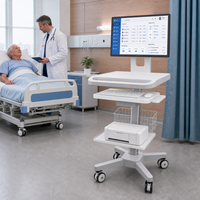 Chariot de travail médical de bureau intégré de 870 mm de hauteur avec plateau pour clavier et étagère pour imprimante