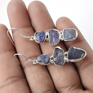 พลอย iolite หยาบ925ต่างหูรูปเงินสเตอร์ลิงสำหรับผู้หญิงเครื่องประดับแฮนด์เมดขายส่ง - Product Image 4
