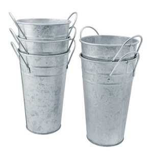 Maceta de metal galvanizado de tamaño alto con asas laterales para sala de estar de entrada, juego de macetas de flores hechas a mano decorativas - Product Image 2