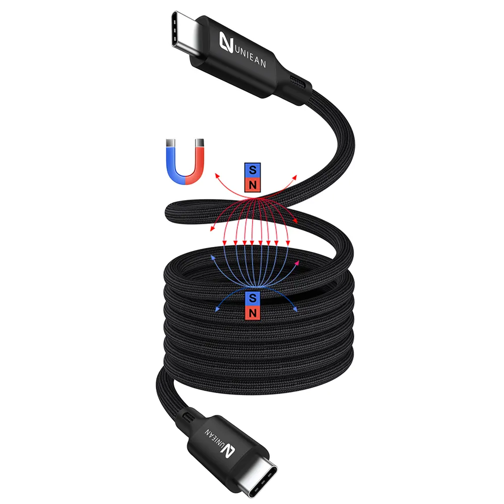 Schnell-Selbstorganierungs-Magnetendesign USB C zu USB C-Kabel 100 W 1 M 2 M Nylon geflochtenes spiralförmiges Typ-C-Schnellladekabel für Telefon