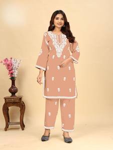 Nuevo trabajo de rayón Kurti y pantalón con trabajo chikankari para ropa casual - Product Image 6