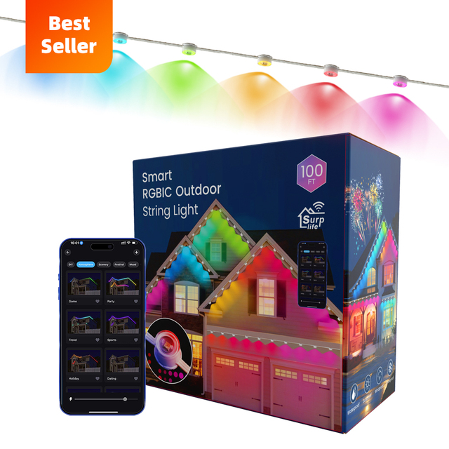 LuxFond 2023 New Smart Lighting Silicone Christmas Amusement Rgbic Led Permanent Outdoor  Rgb Spot String Light