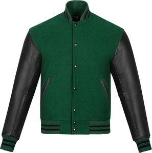 Vestes universitaires de style sportif unisexe avec logo d'équipe personnalisé en laine et manches en cuir PU broderie sur pied OEM à la mode pour les étudiants - Product Image 1