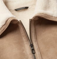 Veste coupe-vent pour homme, style pilote, en polyester 100%, coupe ajustée, col montant, design personnalisable, rétro, marron beige, doublure polaire