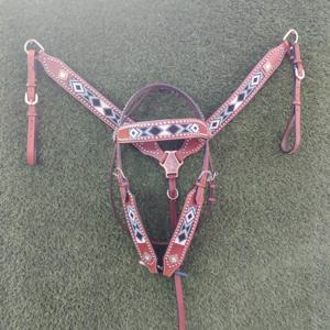 Western headstall with Brass-SS Buckle featuring Custom Logo <b>basket</b> <b>weave</b> western horse breast collar in Wholesale Price - Product Image 6