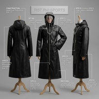 Manteau Trench Unisexe Noir Gothique en Toile avec Col Montant en Similicuir, Veste Duster Cyberpunk Alternative, Cosplay Dark Fantasy